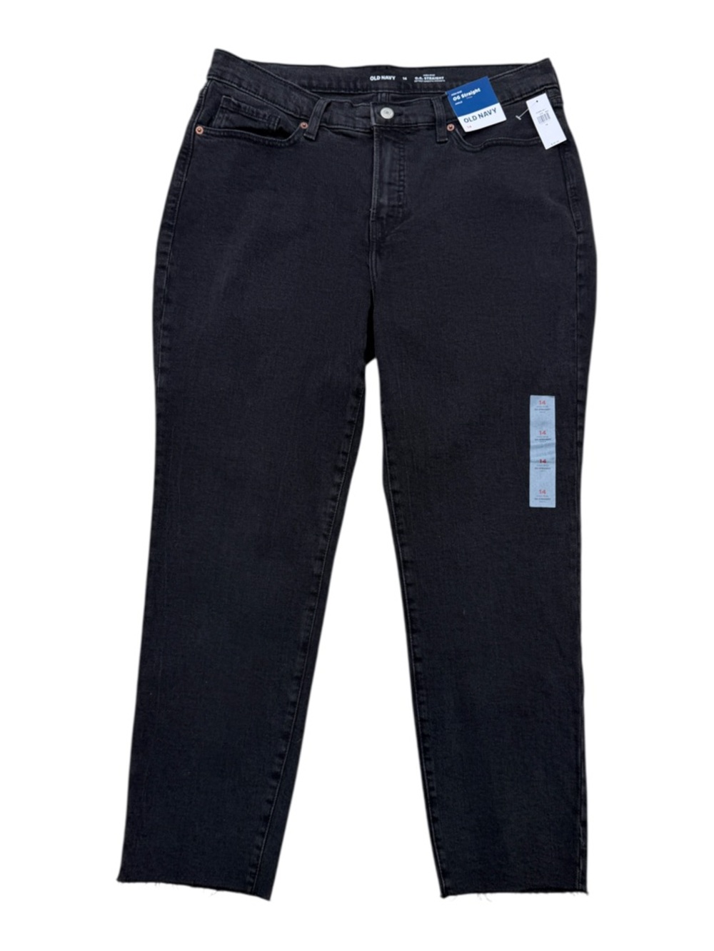 Old Navy Size 14 High-Rise OG Straight Ankle Raw Hem Black Jeans NWT